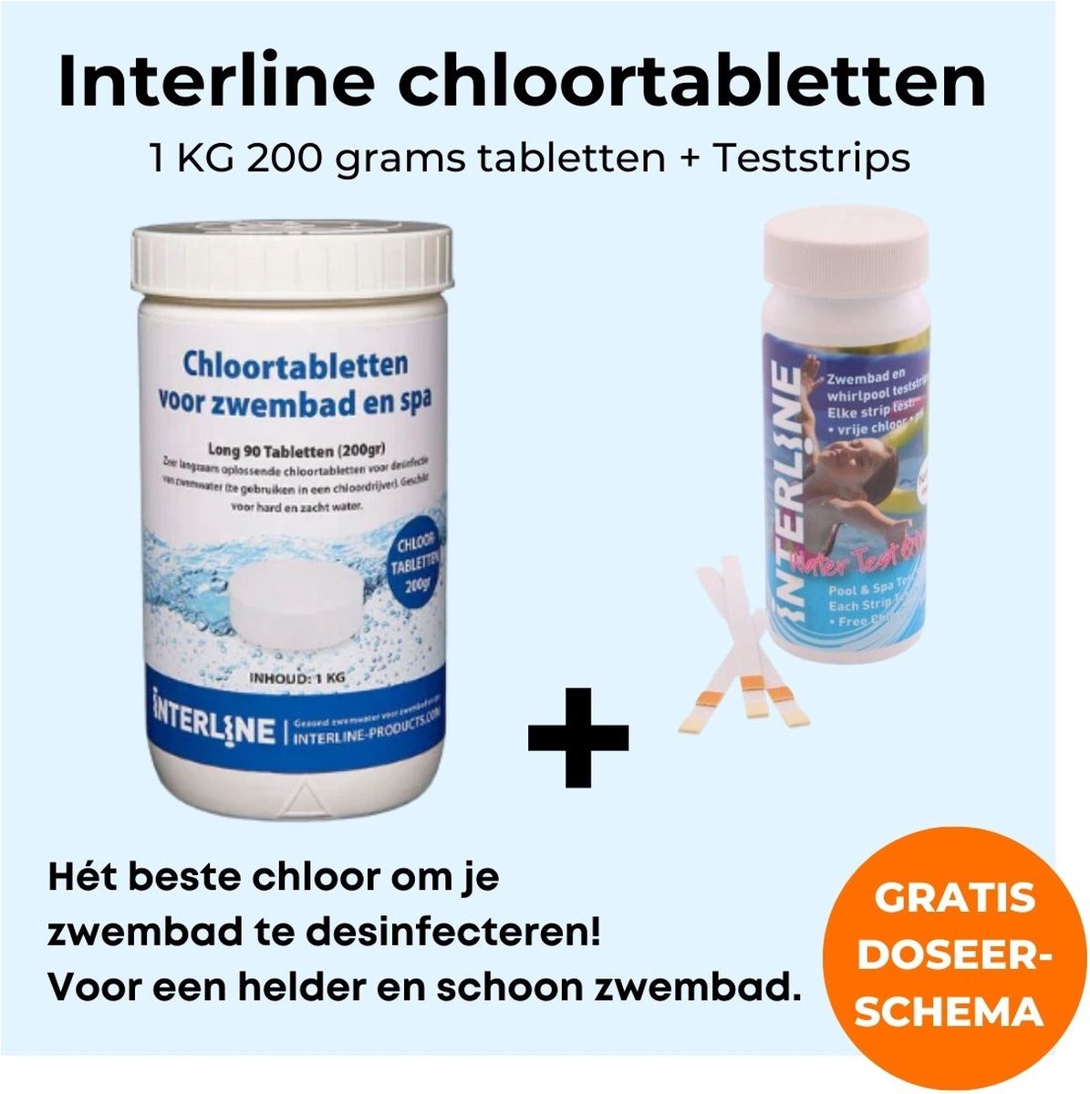   Chloortabletten 200 gram 1 kg - Inclusief 25 pH & chloor teststrips - Chloortabletten voor zwembad en jacuzzi - Chloor 200 gram - Inclusief gratis doseerschema