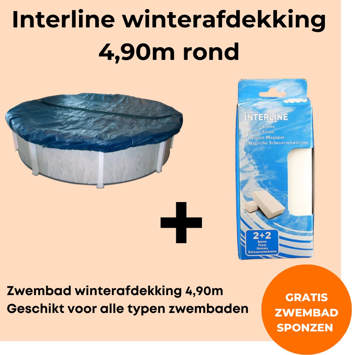   winterafdekking - Winterafdekking 4,90m rond - Voor alle typen zwembaden - Vertraagt verdamping - Verminderd verbruik chloor - Inclusief gratis zwembadspons