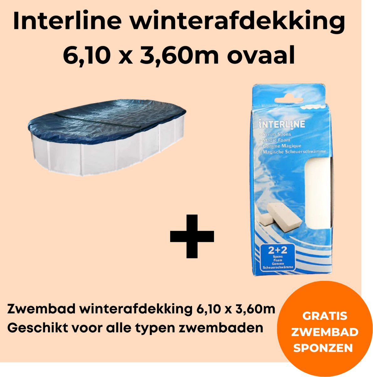   winterafdekking - Winterafdekking 6,10 x 3,60m ovaal - Voor alle typen zwembaden - Vertraagt verdamping - Verminderd verbruik chloor - Inclusief gratis zwembadspons