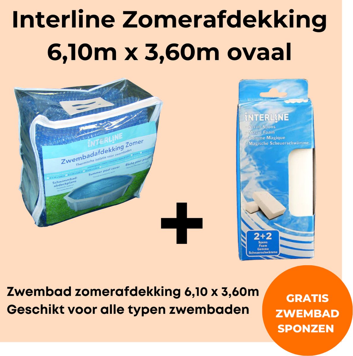   zomerafdekking Solar - Zomerafdekking 6,10 x 3,60m rond - Voor alle typen zwembaden - Warmt het water op - Verminderd verbruik chloor - Inclusief gratis zwembadspons