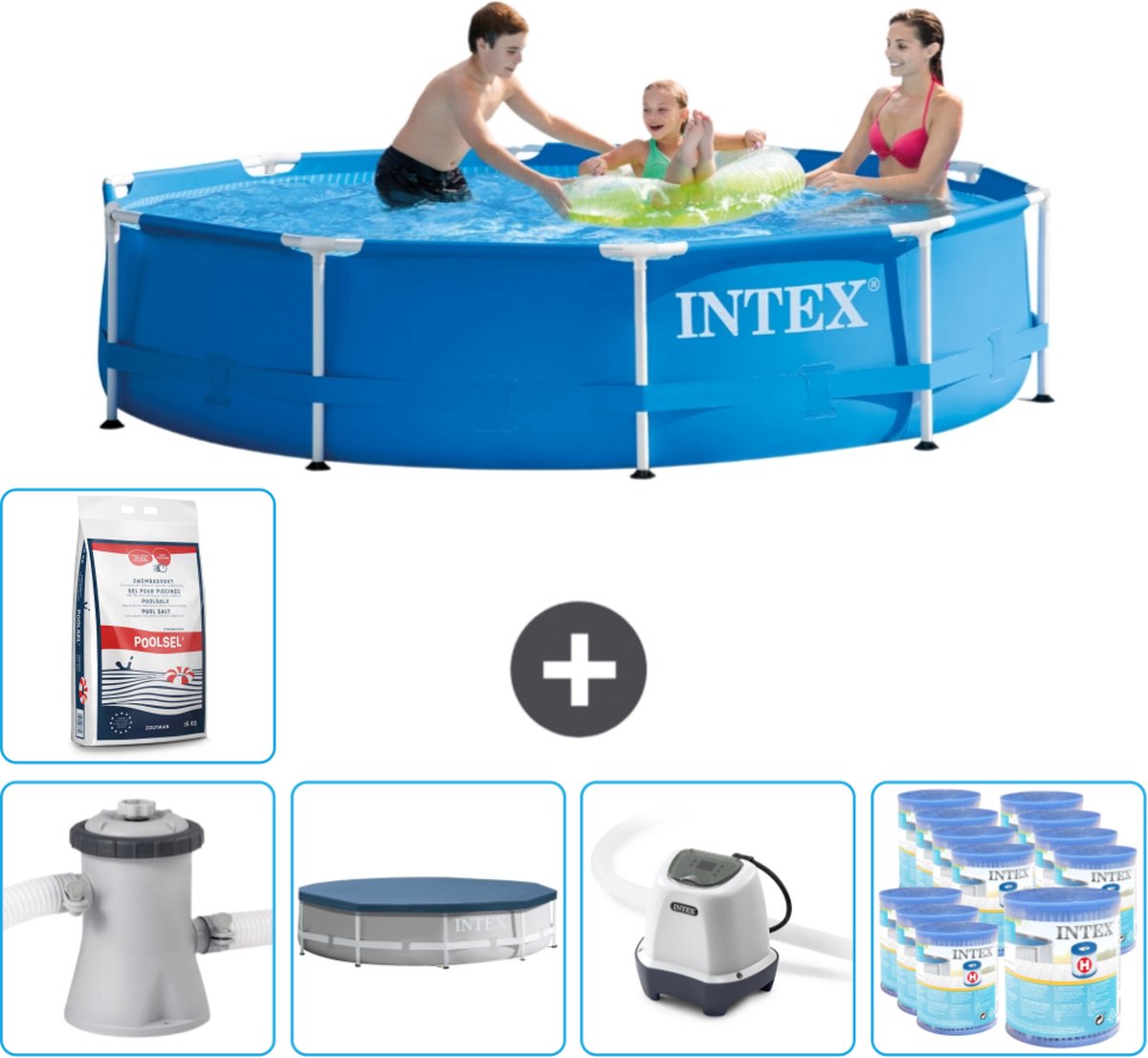 Intex Rond Frame Zwembad - 305 x 76 cm - Blauw - Inclusief Pomp Afdekzeil - Zoutwatersysteem - Filters - Zwembadzout