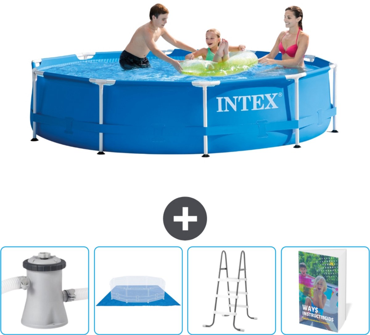 Intex Rond Frame Zwembad - 305 x 76 cm - Blauw - Inclusief Pomp Grondzeil - Ladder - Zwembadgids