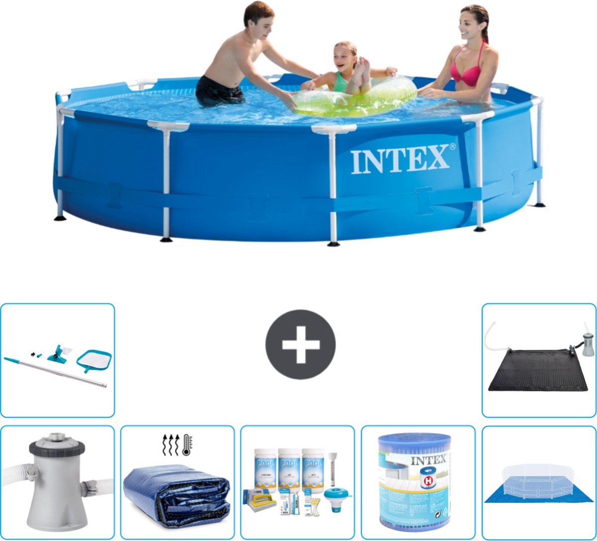 Intex Rond Frame Zwembad - 305 x 76 cm - Blauw - Inclusief Pomp Solarzeil - Onderhoudspakket - Filter - Grondzeil - Schoonmaakset - Solar Mat