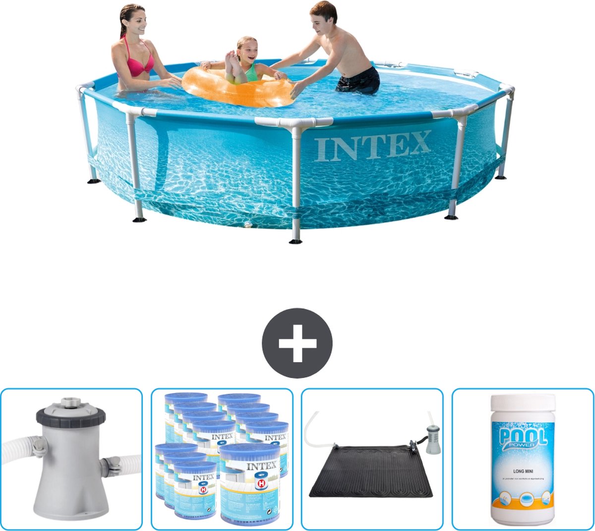 Intex Rond Frame Zwembad - 305 x 76 cm - Waterprint - Inclusief Pomp Filters - Solar Mat - Chloor