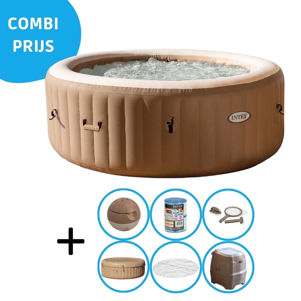   - Bubble Massage - Jacuzzi - 196 x 71 cm - Beige - Met onderhoudskit
