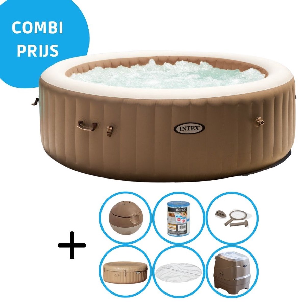   - Bubble Massage - Jacuzzi - 216 x 71 cm - Beige - Met onderhoudskit