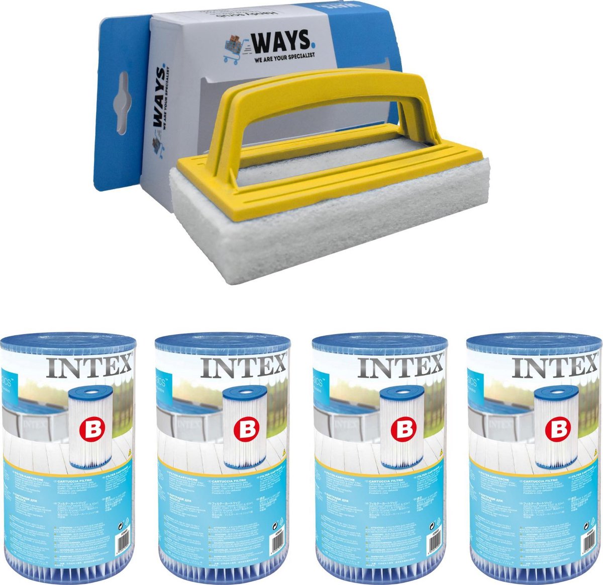   - Filter type B - 4 stuks - Geschikt voor filterpomp 28634GS & WAYS scrubborstel