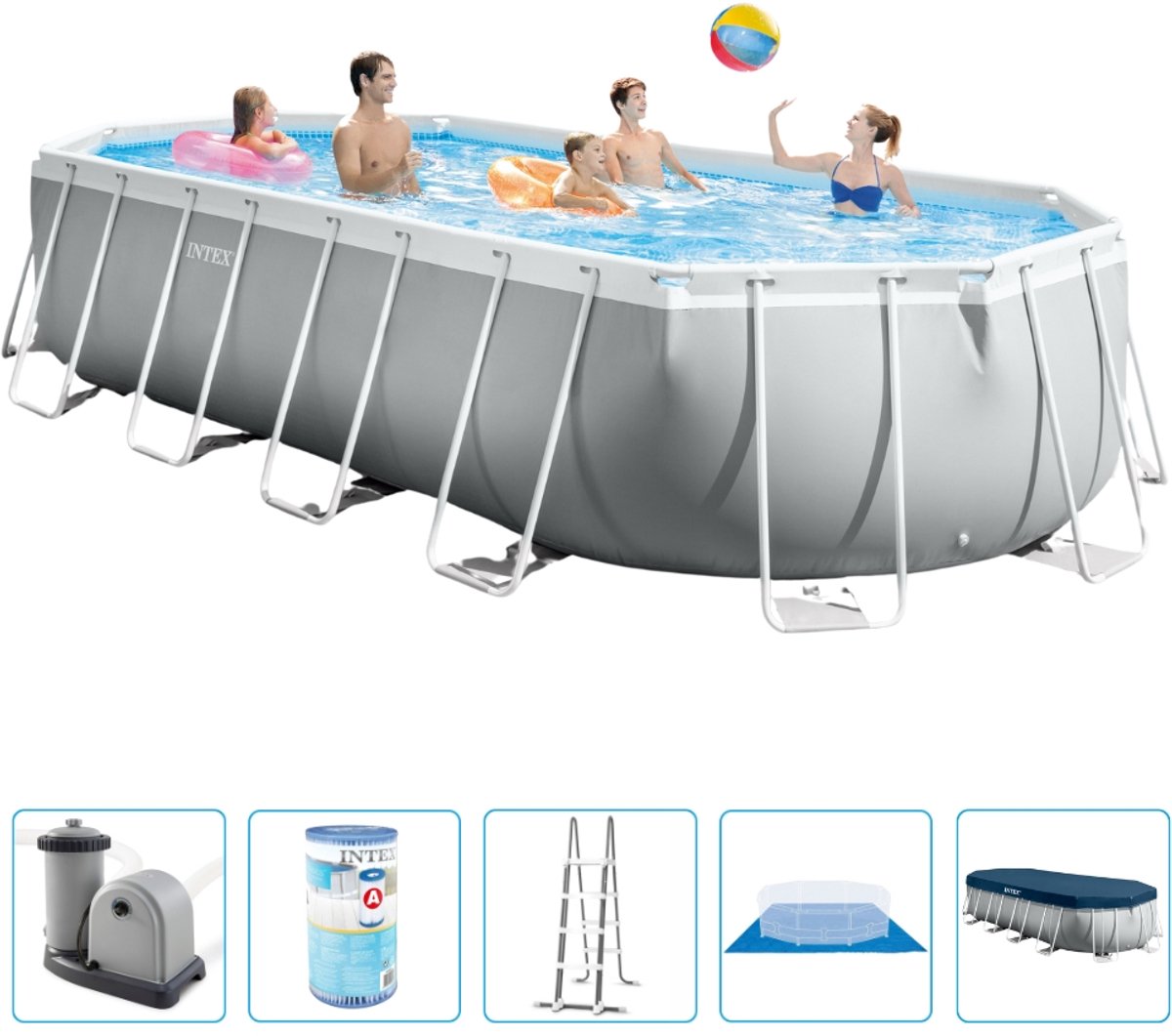   - Prism Frame - Ovaal - Opzetzwembad - 610 x 305 x 122 cm - Inclusief Filterpomp & Accessoires