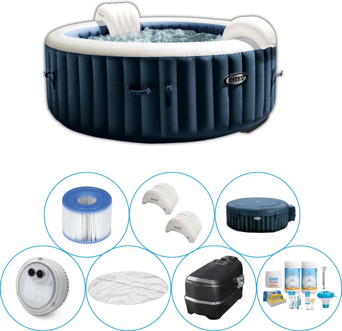   - PureSpa - Jacuzzi - 196 x 71 cm - Donkerblauw - 4 persoons - Inclusief Onderhoudspakket