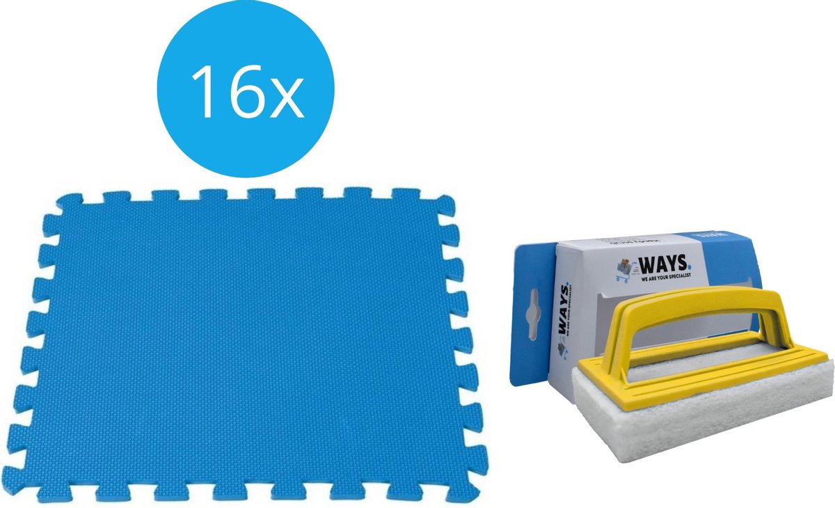 Intex - Voordeelverpakking - Zwembadtegels - 2 verpakkingen van 8 tegels - 4m² & WAYS scrubborstel