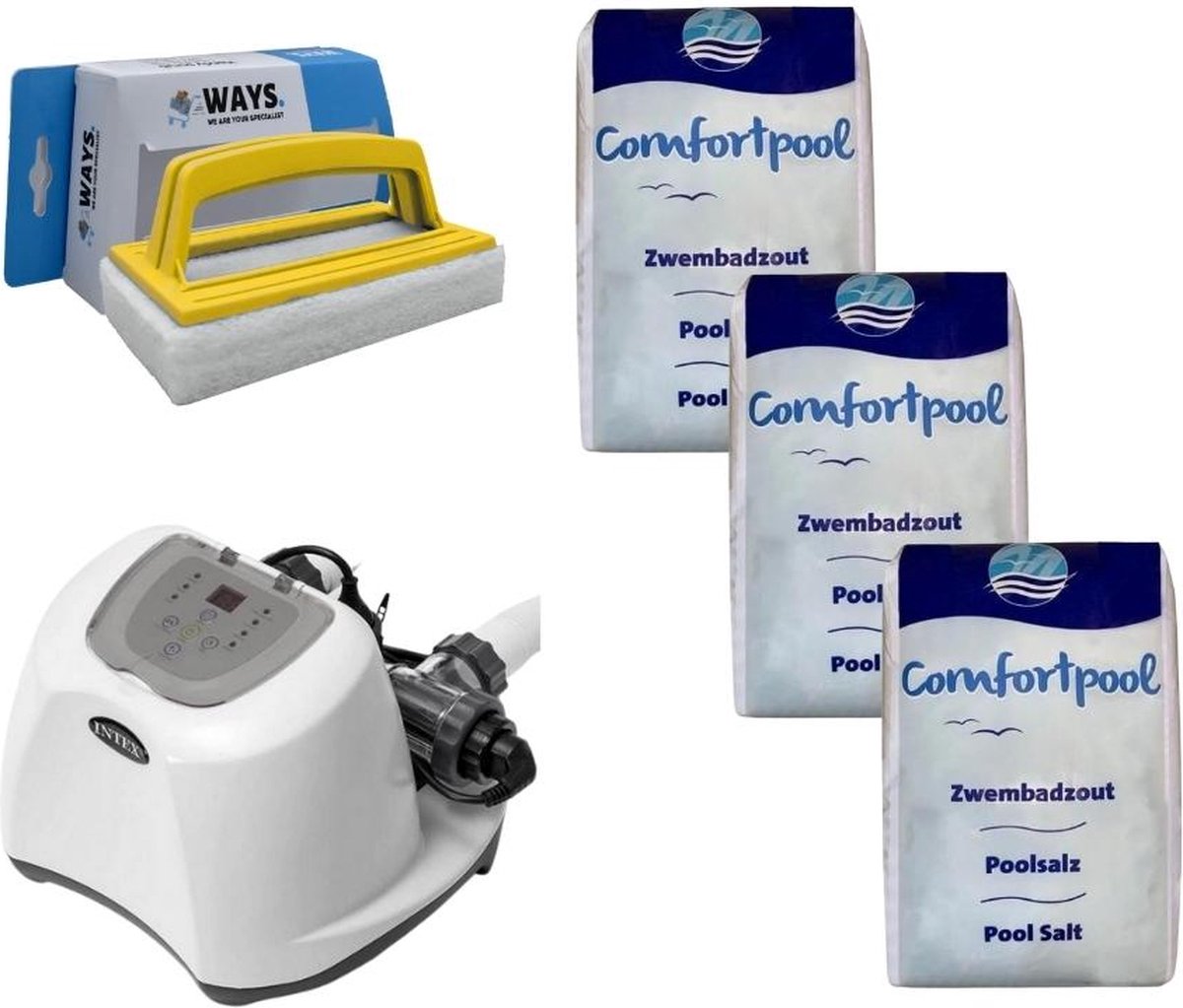   - Zoutwatersysteem 26668GS & Zwembadzout 60 kg & WAYS Scrubborstel