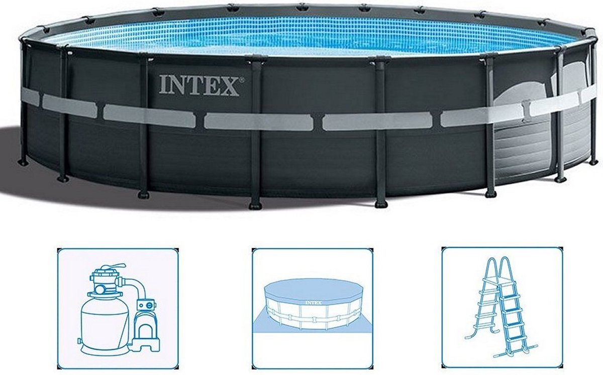 Intex 26330GN Ultra XTR Frame Zwembad 549x132 cm + Filterpomp en Trap + Accessoires Grijs