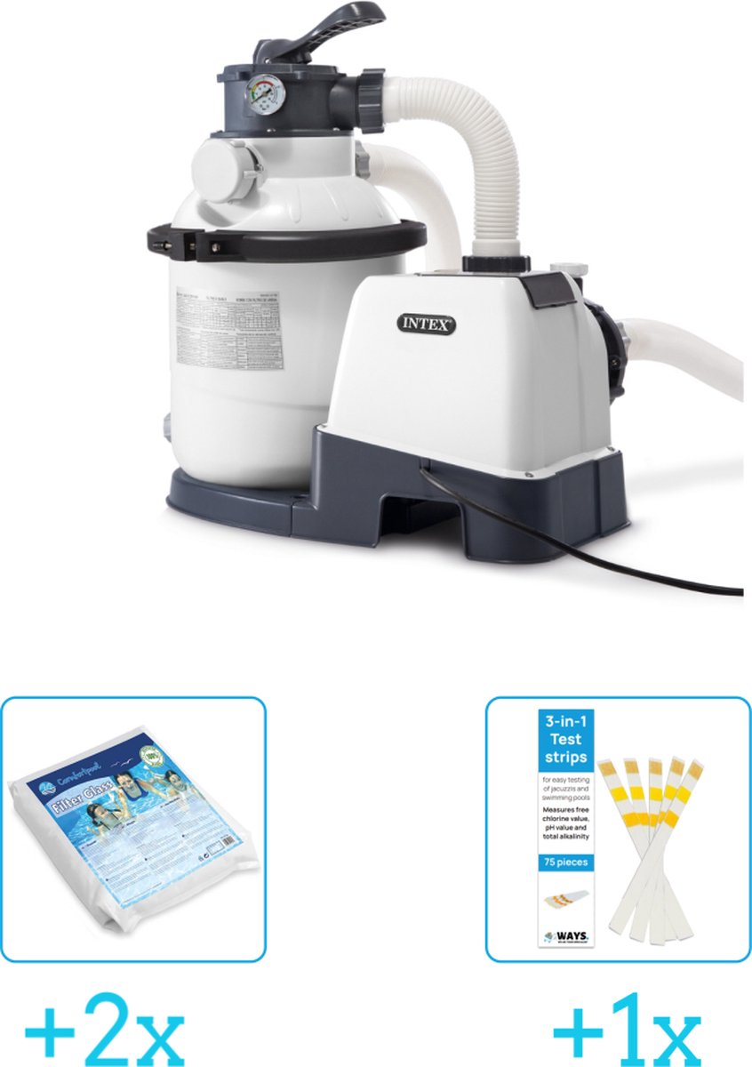   26644GS Zandfilterpomp - SX1500 - 4000 liter per uur inclusief Comfortpool Glasparels - Voor Filterpomp - 20kg (2 stuks) & WAYS Testrips (1 stuks)