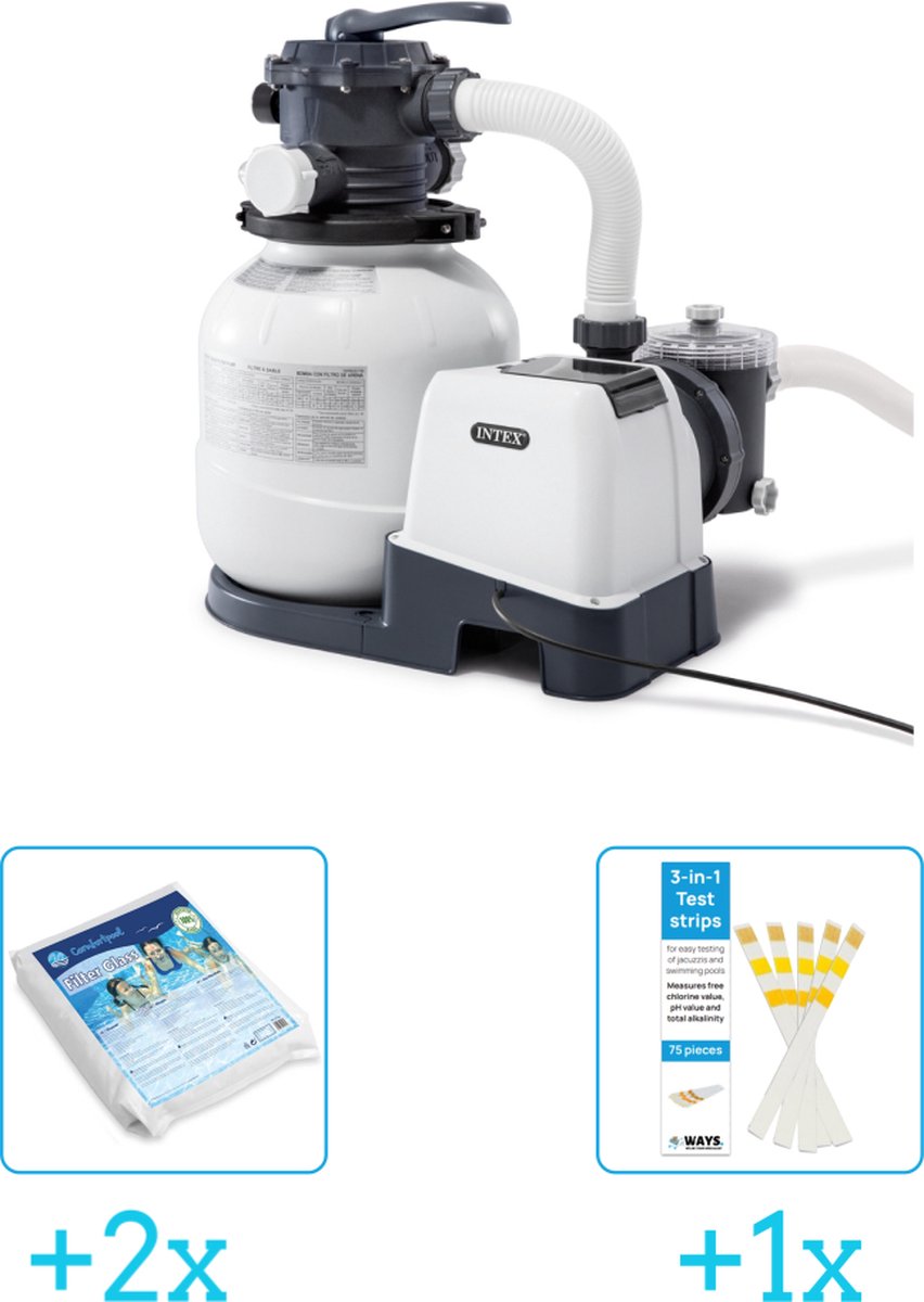   26646GS Zandfilterpomp - SX2100 - 6000 liter per uur inclusief Comfortpool Glasparels - Voor Filterpomp - 20kg (2 stuks) & WAYS Testrips (1 stuks)