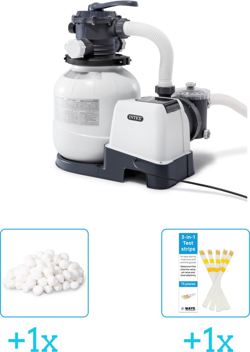   26646GS Zandfilterpomp - SX2100 - 6000 liter per uur inclusief   Filterbollen - Geschikt voor zandfilterpomp - 29045 (1 stuks) & WAYS Testrips (1 stuks)