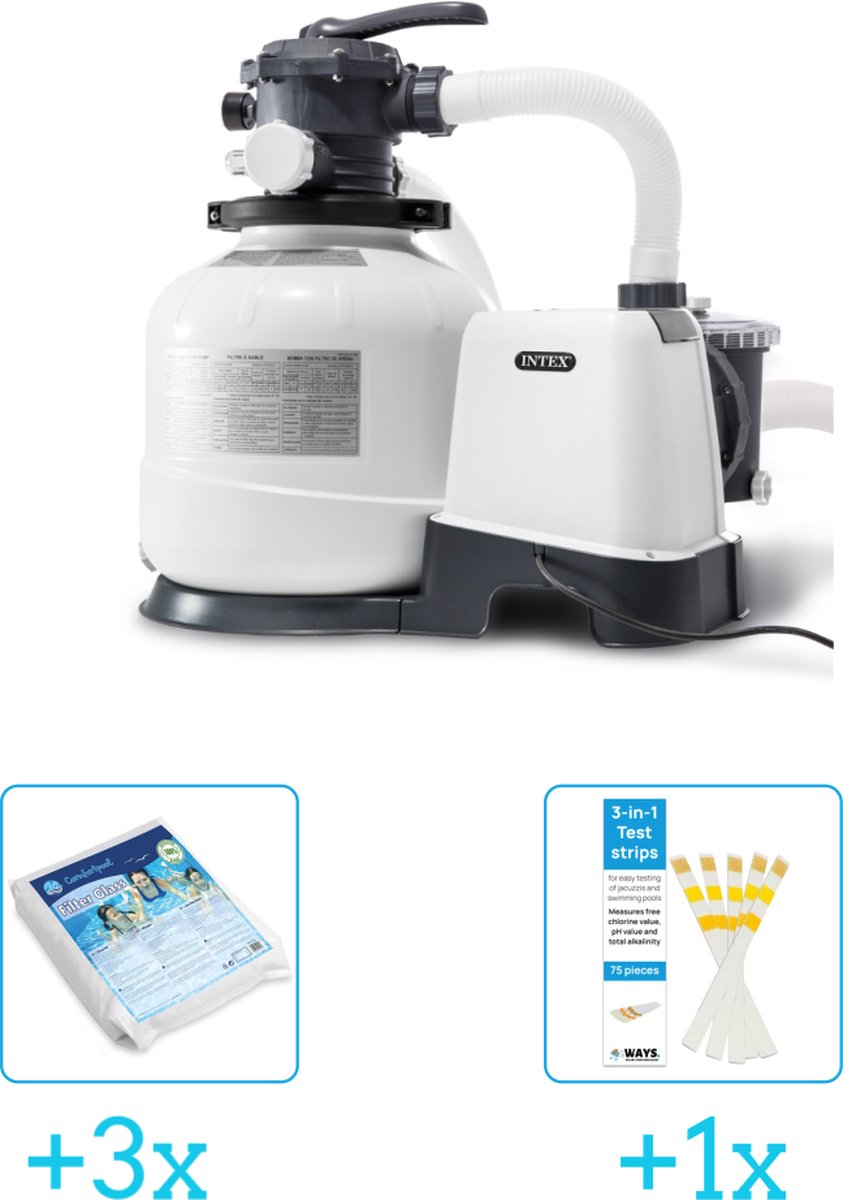   26648GS Zandfilterpomp - SX2800 - 8000 liter per uur inclusief Comfortpool Glasparels - Voor Filterpomp - 20kg (3 stuks) & WAYS Testrips (1 stuks)