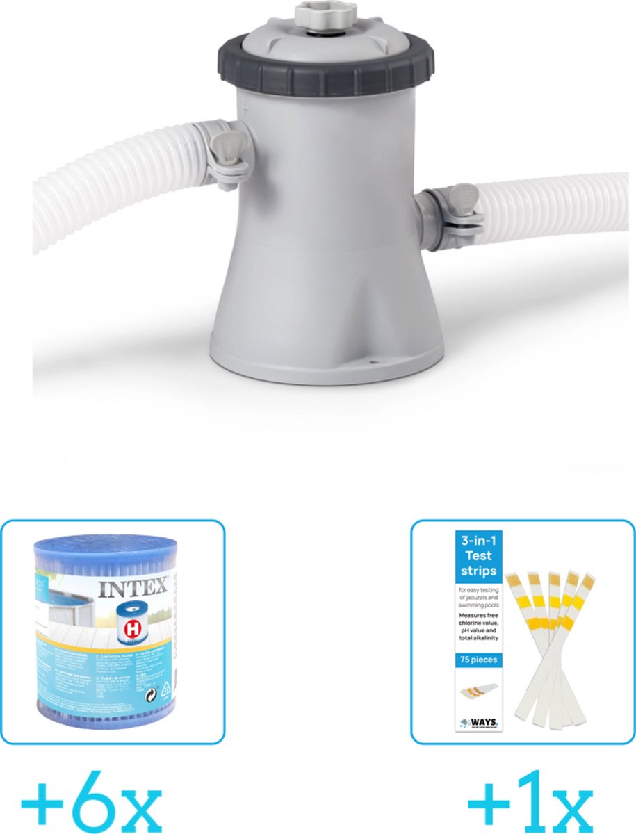   28602GS Filterpomp - 1.250 liter per uur inclusief   Filter Cardridge - Type H (6 stuks) & WAYS Testrips (1 stuks)