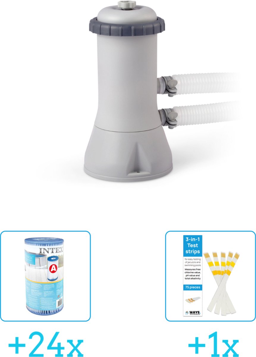   28638GS Filterpomp - 3.407 liter per uur inclusief   Filter Cardridge - Type A (24 stuks) & WAYS Testrips (1 stuks)