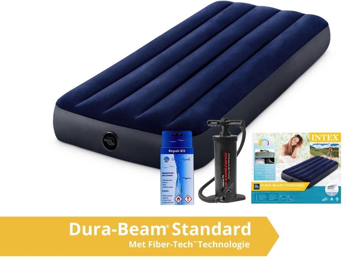   Classic Dura-Beam - Luchtbed - 1 Persoons - Compact - Met Repairset en Handpomp - 191x76x25 cm - PVC -  Blauw