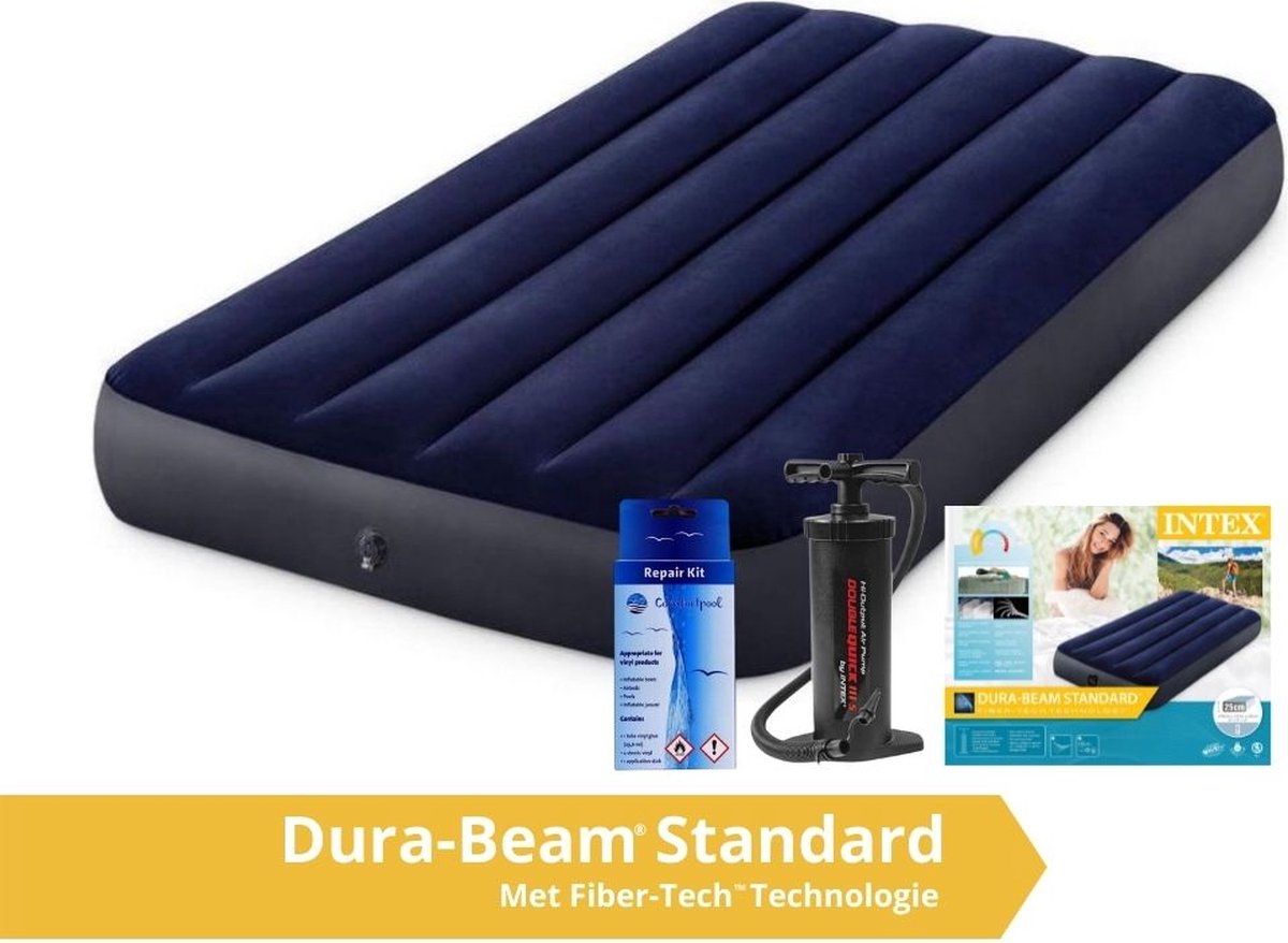   Classic Dura-Beam - Luchtbed - 1 Persoons - Met Repairset en Handpomp - 191x99x25 cm - PVC - Blauw