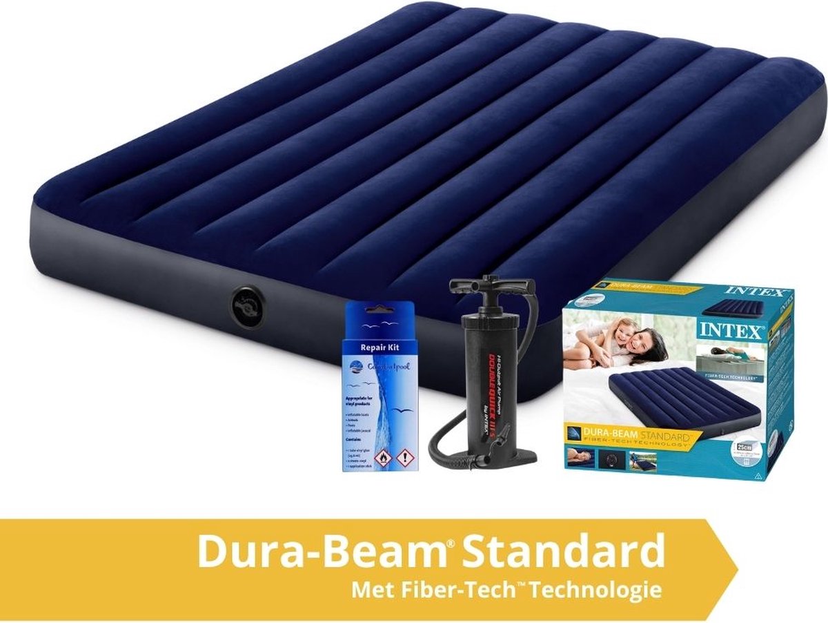   Classic Dura-Beam - Luchtbed - 2 Persoons - Met Repairset en Handpomp - 203x152x25 cm - PVC - Blauw