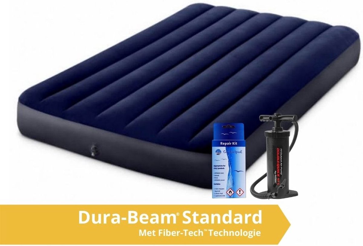   Classic Dura-Beam - Luchtbed - Twijfelaar - Met Repairset en Handpomp -191x137x25 cm - PVC - Blauw