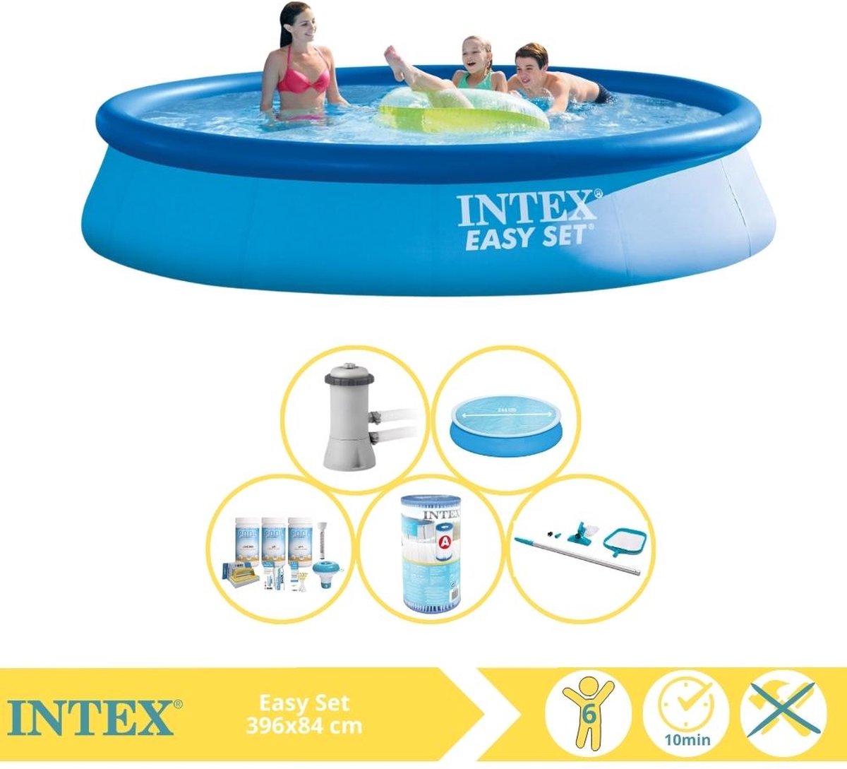 Intex Easy Set Zwembad - Opblaaszwembad - 396x84 cm - Inclusief Solarzeil, Onderhoudspakket, Filter en Onderhoudsset