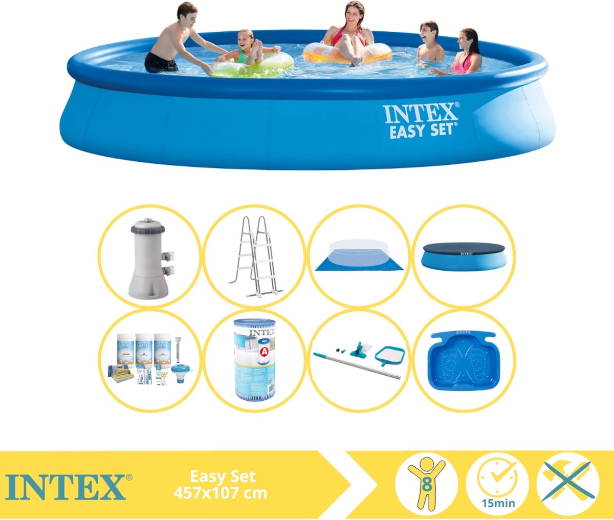   Easy Set Zwembad - Opblaaszwembad - 457x107 cm - Inclusief Onderhoudspakket, Filter, Onderhoudsset en Voetenbad