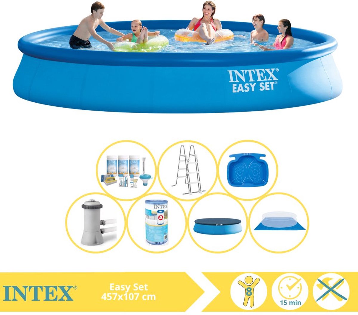   Easy Set Zwembad - Opblaaszwembad - 457x107 cm - Inclusief Onderhoudspakket, Filter en Voetenbad