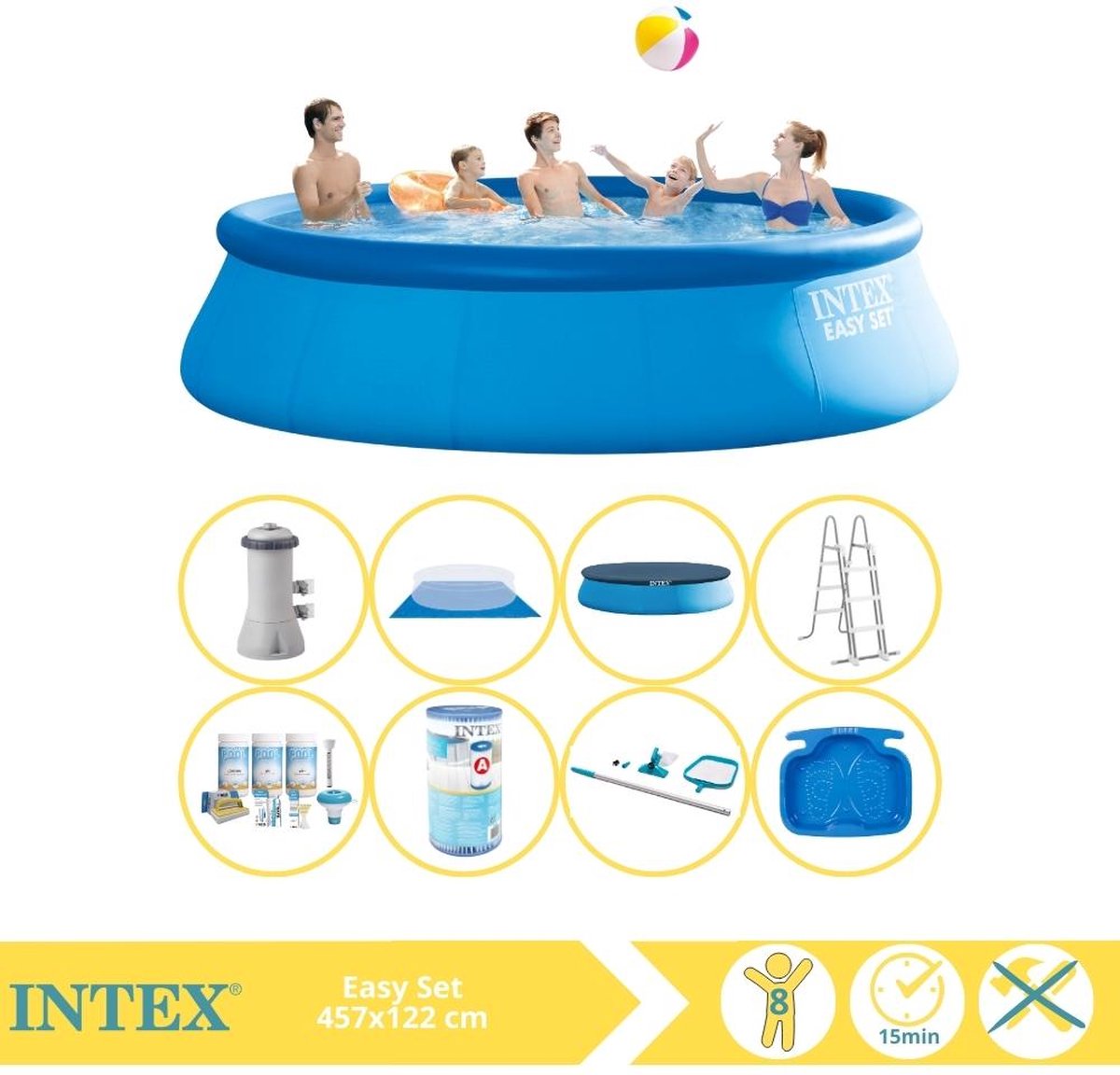   Easy Set Zwembad - Opblaaszwembad - 457x122 cm - Inclusief Onderhoudspakket, Filter, Onderhoudsset en Voetenbad