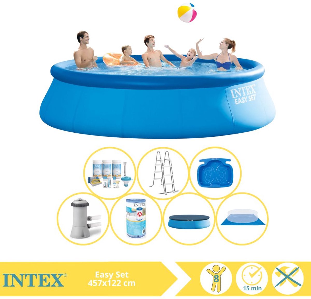   Easy Set Zwembad - Opblaaszwembad - 457x122 cm - Inclusief Onderhoudspakket, Filter en Voetenbad