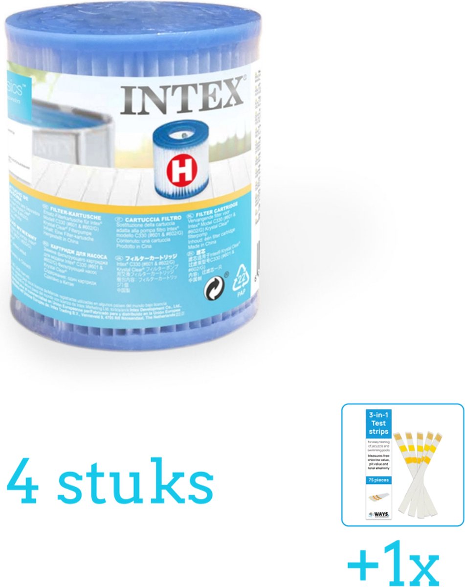   Filter Cardridge - Type H - 4 stuks - Voordeelverpakking - Inclusief WAYS Testrips (1 stuks) - Type H filter -   Filter - Geschikt voor 28602GS Pomp