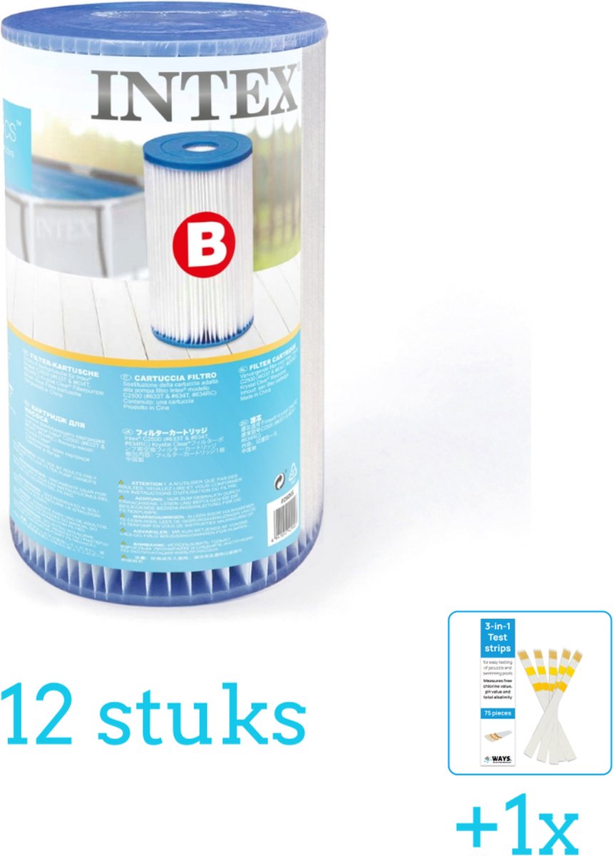   Filtercartridge Type B 29005 - Filter voor filterpomp - 12 stuks - Voordeelverpakking - Inclusief WAYS Testrips (1 stuks) - Type B filter -   Filter - Geschikt voor 28634GS Pomp