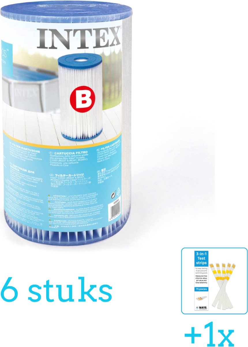   Filtercartridge Type B 29005 - Filter voor filterpomp - 6 stuks - Voordeelverpakking - Inclusief WAYS Testrips (1 stuks) - Type B filter -   Filter - Geschikt voor 28634GS Pomp