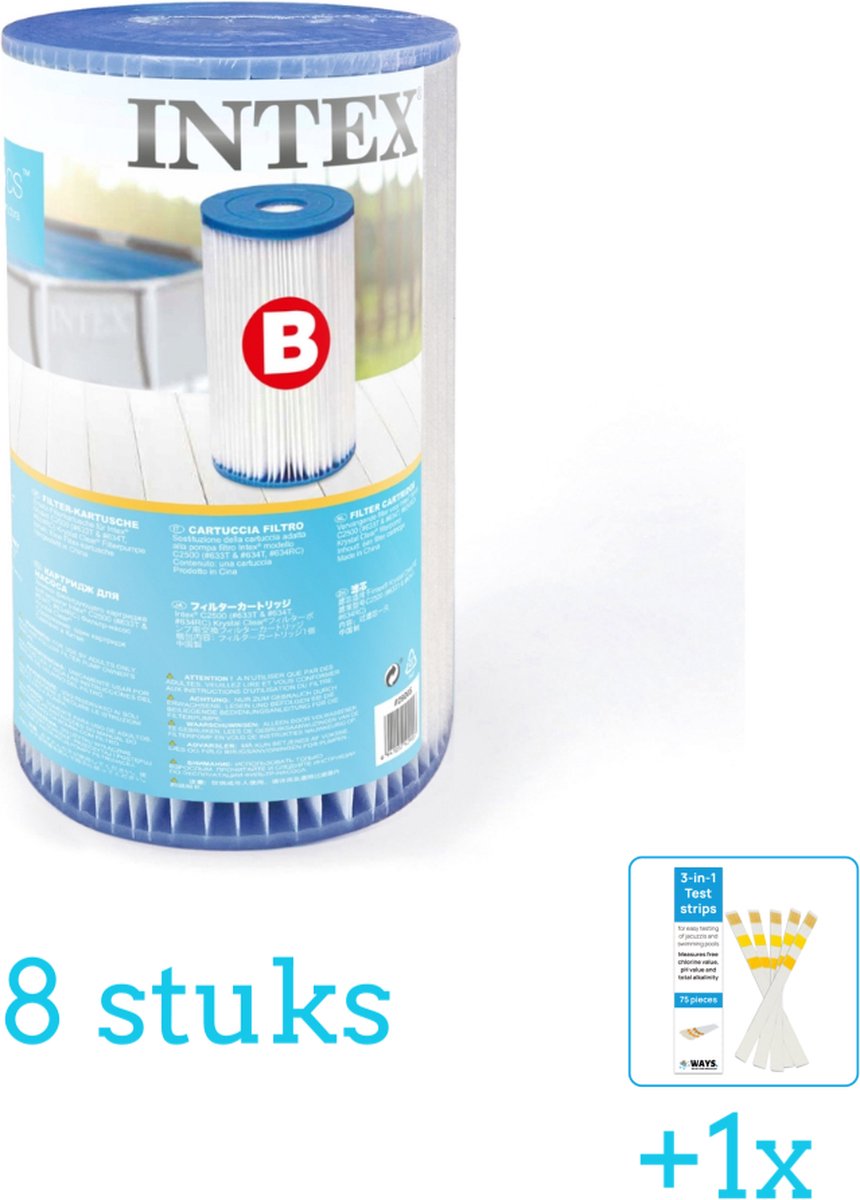   Filtercartridge Type B 29005 - Filter voor filterpomp - 8 stuks - Voordeelverpakking - Inclusief WAYS Testrips (1 stuks) - Type B filter -   Filter - Geschikt voor 28634GS Pomp