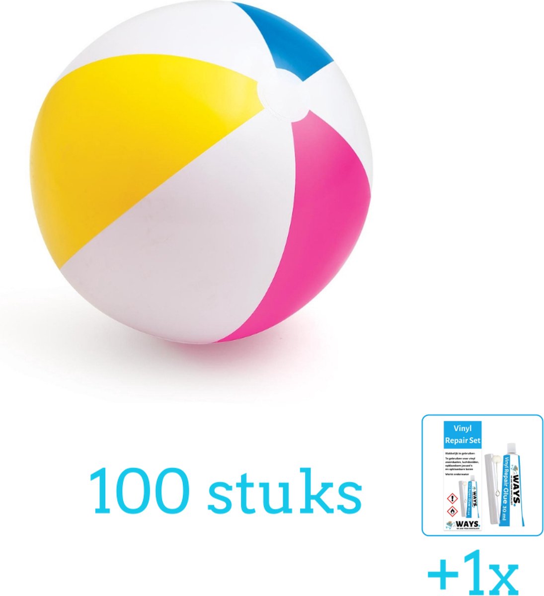   Opblaasbare   Glossy - Medium - 61 cm - 59030NP - Diameter 61 cm - 100 stuks - Voordeelverpakking - Inclusief WAYS Reparatiesetje (1 stuks)