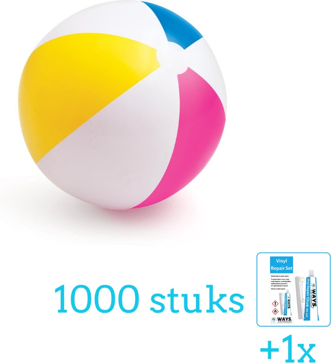   Opblaasbare   Glossy - Medium - 61 cm - 59030NP - Diameter 61 cm - 1000 stuks - Voordeelverpakking - Inclusief WAYS Reparatiesetje (1 stuks)