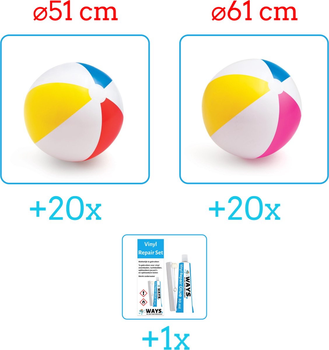   Opblaasbare  len -   Voordeelverpakking - 2 x 20 stuks -   Jumbo - Diameter 51 en 61 cm - Ideal voor Festivals - Inclusief handig Reparatiesetje