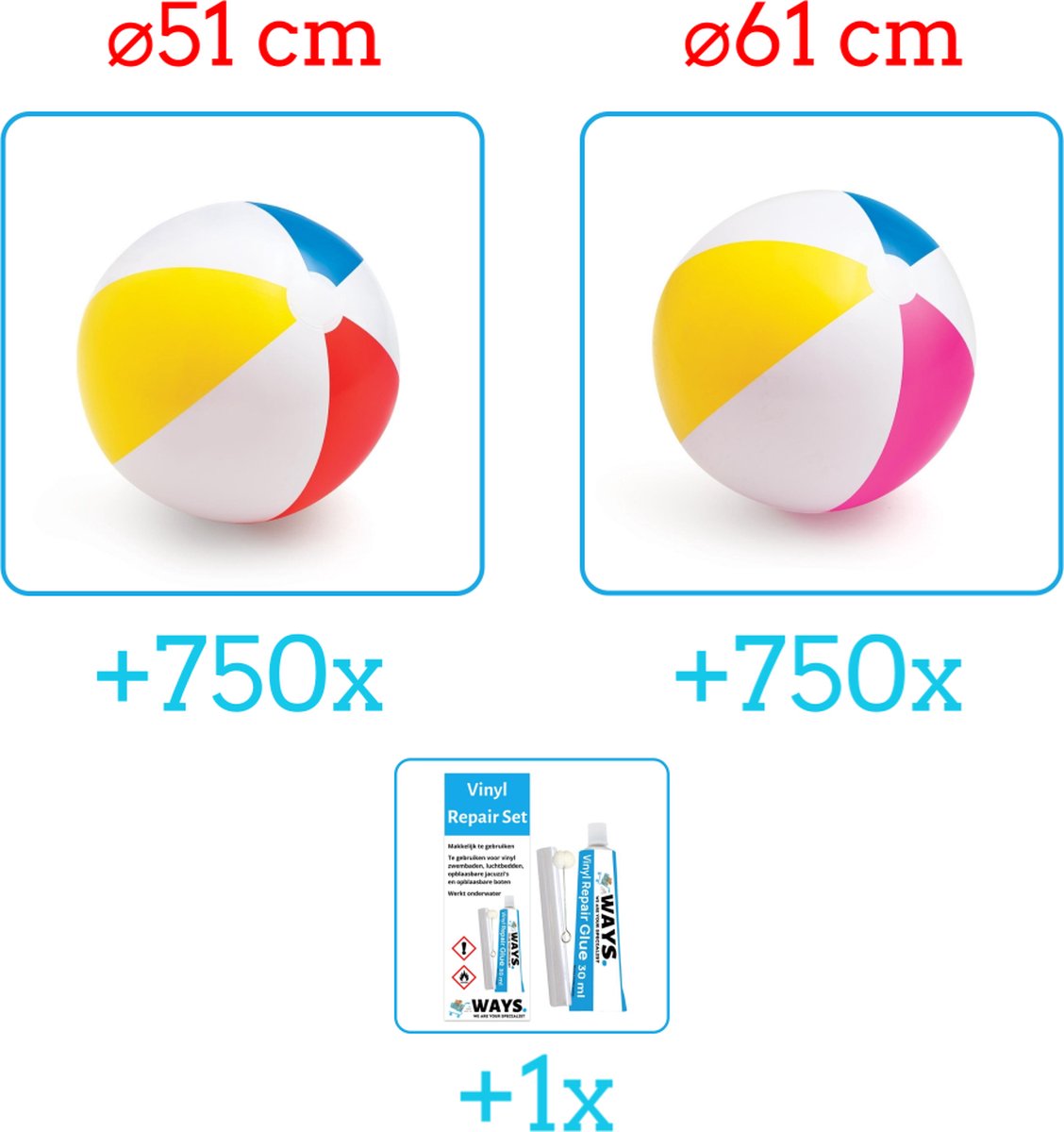   Opblaasbare  len -   Voordeelverpakking - 2 x 750 stuks -   Jumbo - Diameter 51 en 61 cm - Ideal voor Festivals - Inclusief handig Reparatiesetje