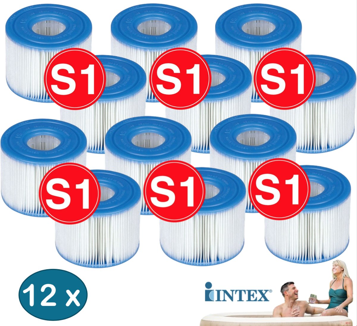   Pure Spa Filtercartridge S1  - Onderhoud Cartridge Type S1 ( 29001 ) voor   Opblaas Jacuzzi + E-Book! - 12 stuks