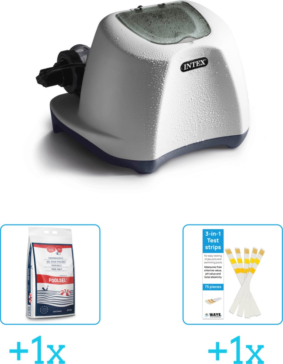   QS1200 zoutwwatersysteem - tot 56.800 liter inclusief Zwembadzout 15 kg. (1 stuks) & WAYS Testrips (1 stuks)