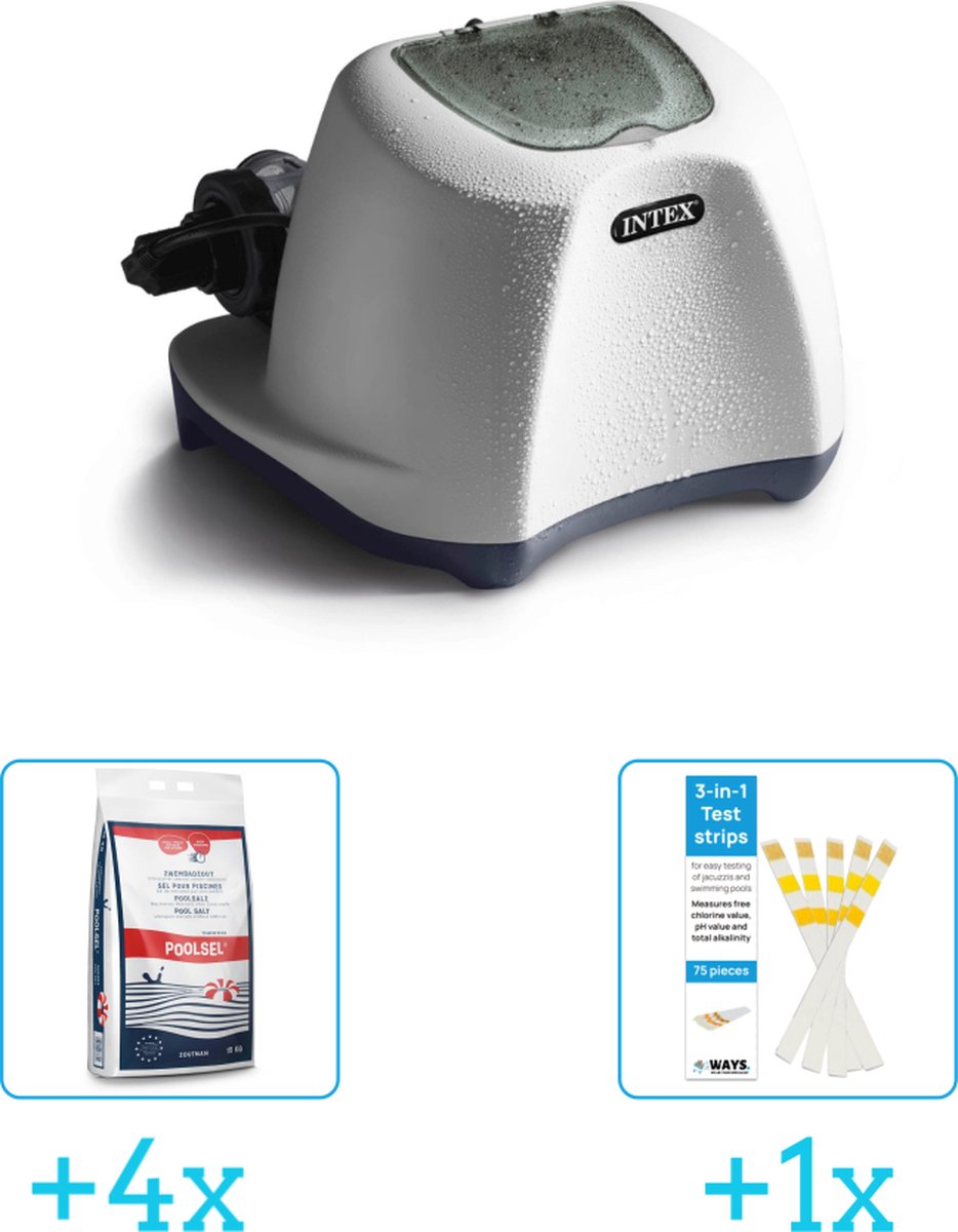   QS1200 zoutwwatersysteem - tot 56.800 liter inclusief Zwembadzout 15 kg. (4 stuks) & WAYS Testrips (1 stuks)
