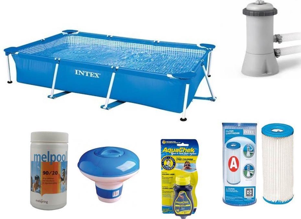 Intex Rechthoekig Zwembad - 300 x 200 x 75 cm - Compleet pakket - Met Afdekzeil en Filterpomp/chloor/chloordrijver/testset/reparatieset