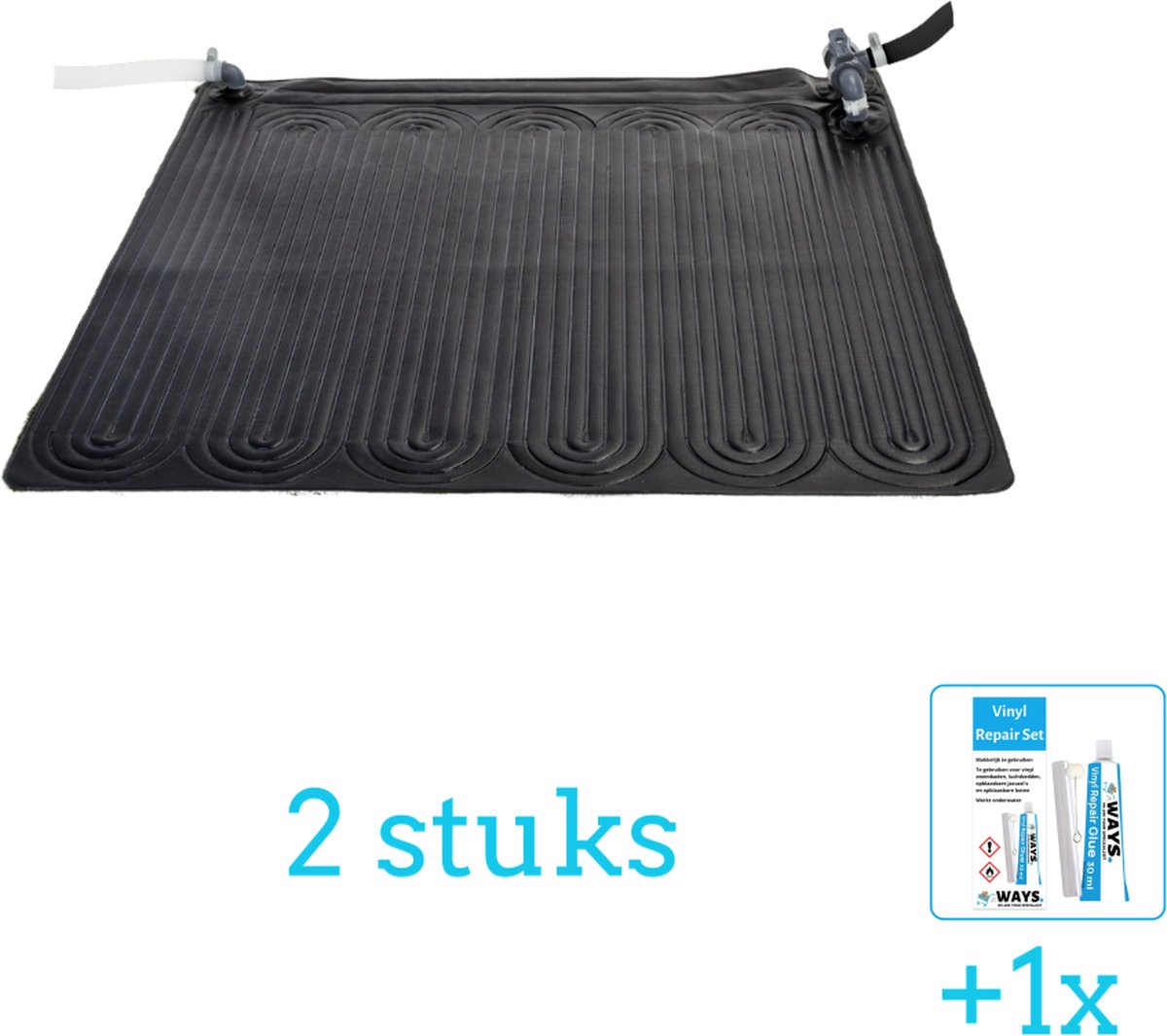   Solar Mat - Zwembad Verwarming - 28685 - 2 stuks - Voordeelverpakking - Inclusief WAYS Reparatiesetje (1 stuks) - Verwarming voor Zwembad - Zonneverwarming -   - Geschikt voor alle filterpompen met 32 en 38 mm