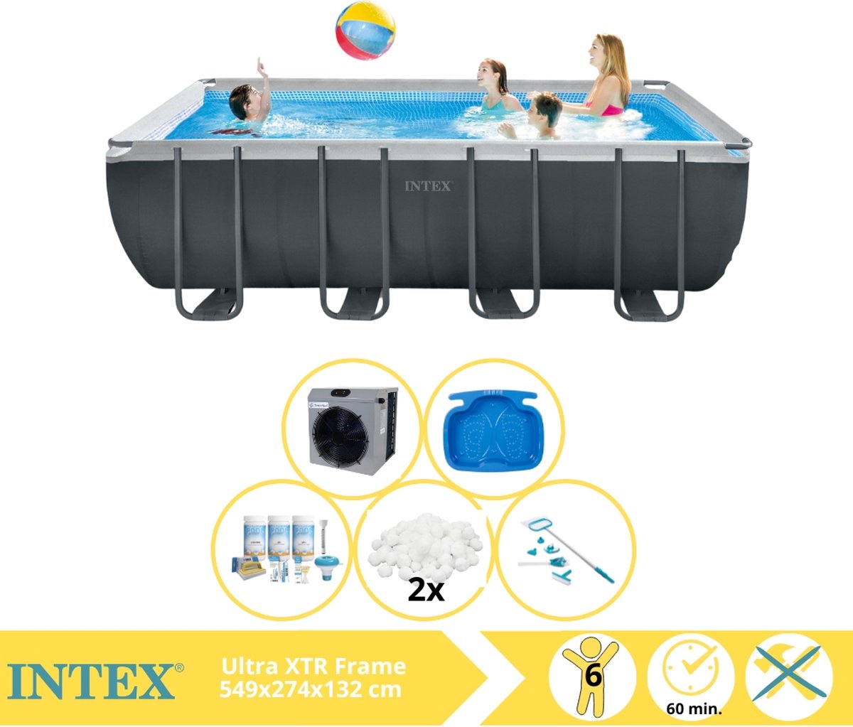   Ultra XTR Frame Zwembad - Opzetzwembad - 549x274x132 cm - Inclusief Onderhoudspakket, Filterbollen, Onderhoudsset, Voetenbad en Warmtepomp CP