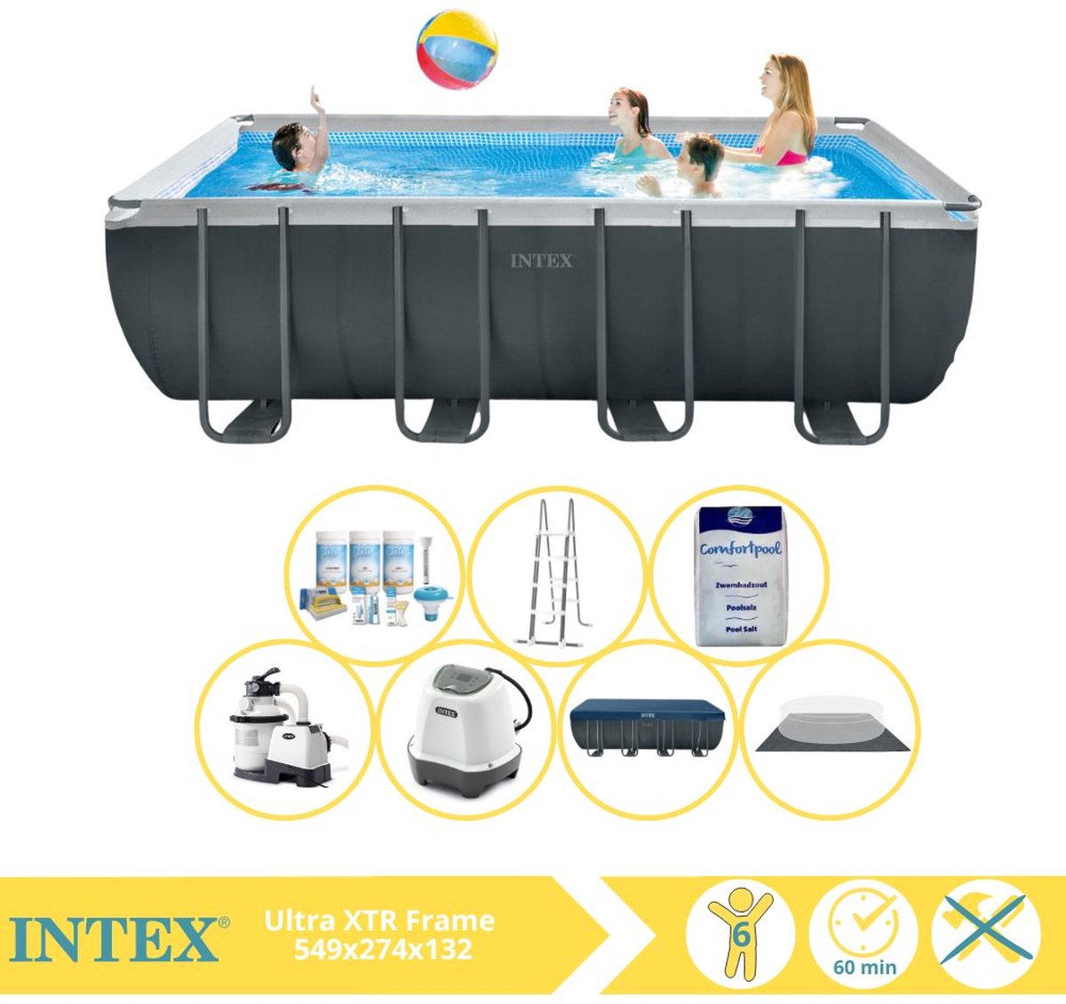 Intex Ultra XTR Frame Zwembad - Opzetzwembad - 549x274x132 cm - Inclusief Onderhoudspakket, Zoutsysteem en Zout