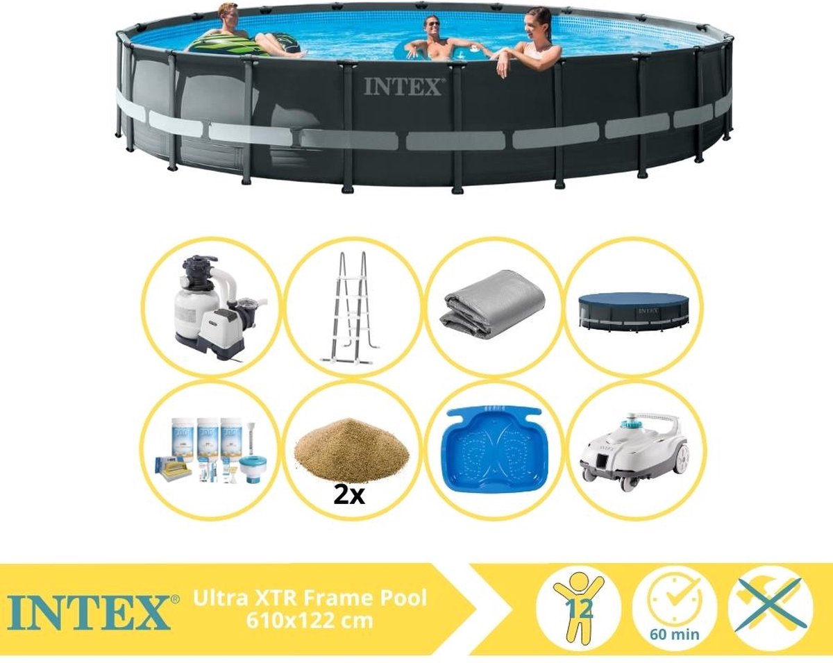 Intex Ultra XTR Frame Zwembad - Opzetzwembad - 610x122 cm - Inclusief Onderhoudspakket, Filterzand, Zwembad Stofzuiger en Voetenbad