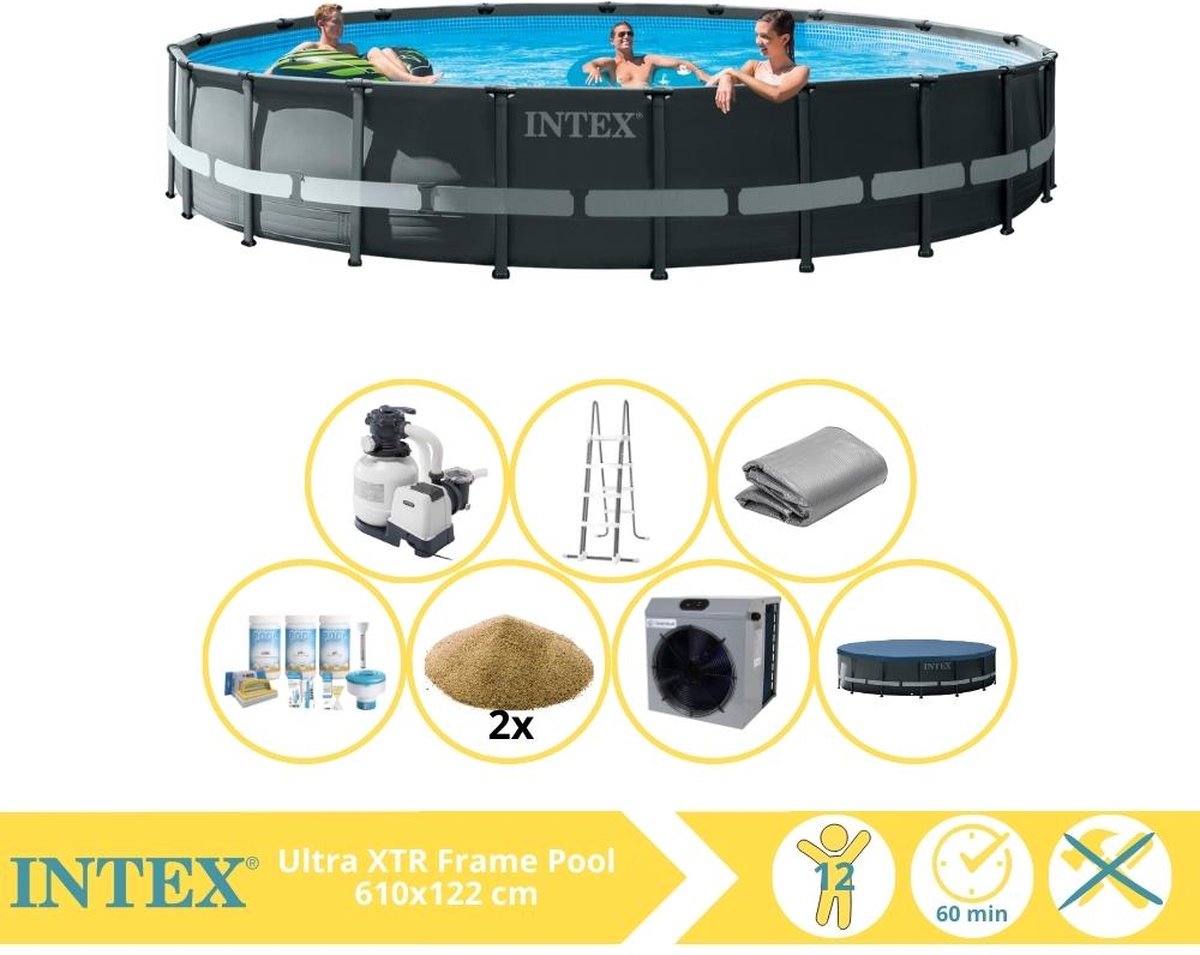 Intex Ultra XTR Frame Zwembad - Opzetzwembad - 610x122 cm - Inclusief Onderhoudspakket, Filterzand en Warmtepomp CP