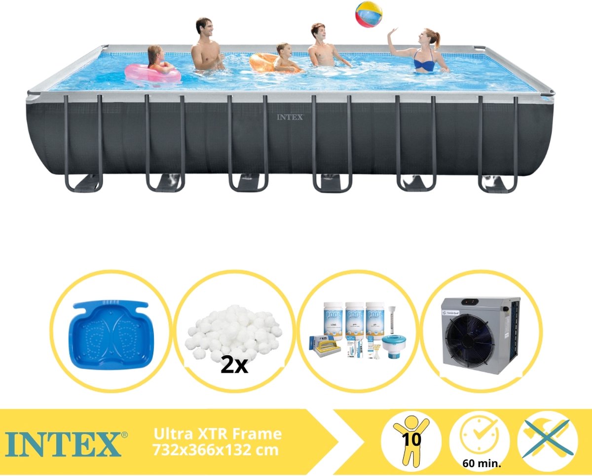   Ultra XTR Frame Zwembad - Opzetzwembad - 732x366x132 cm - Inclusief Onderhoudspakket, Filterbollen, Voetenbad en Warmtepomp CP