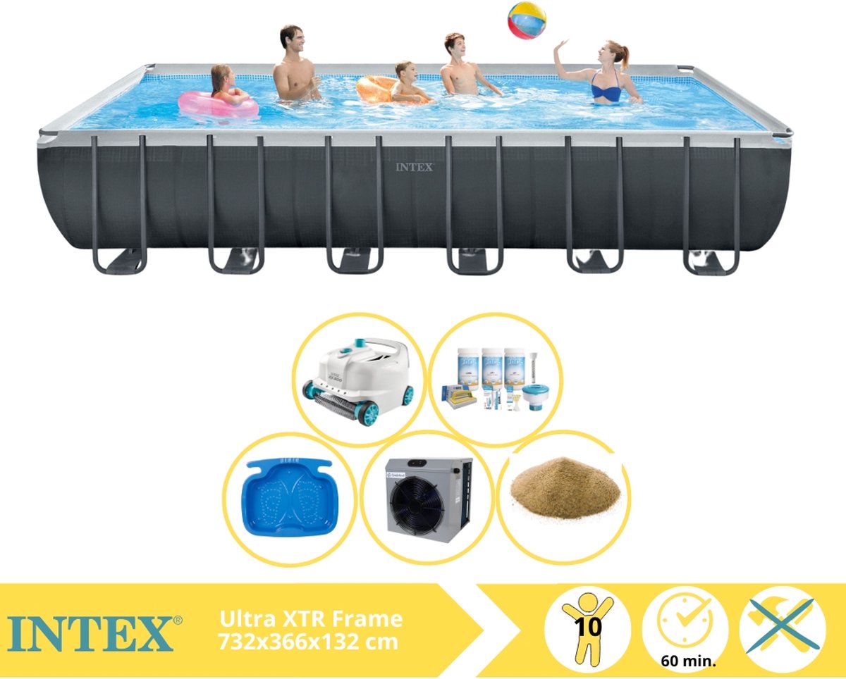   Ultra XTR Frame Zwembad - Opzetzwembad - 732x366x132 cm - Inclusief Onderhoudspakket, Filterzand, Luxe Zwembad Stofzuiger, Voetenbad en Warmtepomp CP